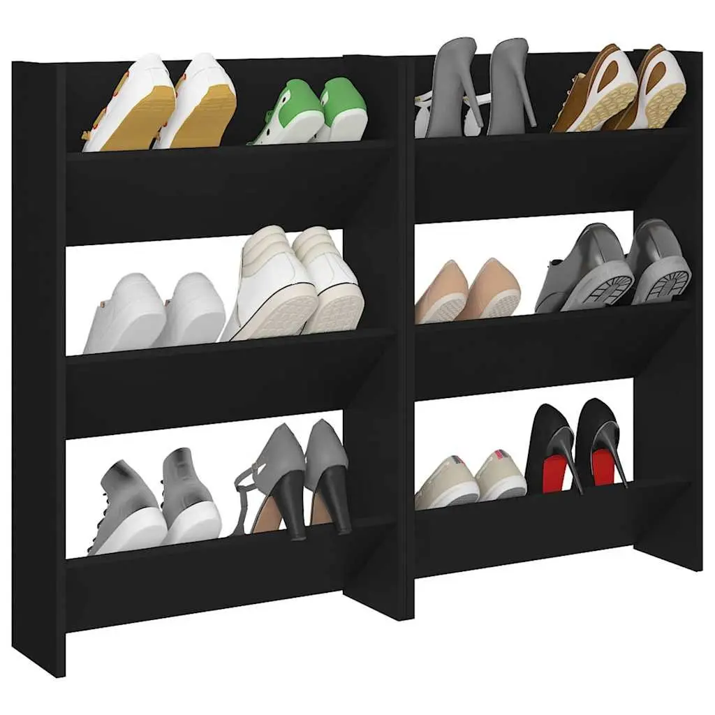 Wall Mounted Shoe Cabinet Storage Organiser 60x18x90cm Black 2 Piece
