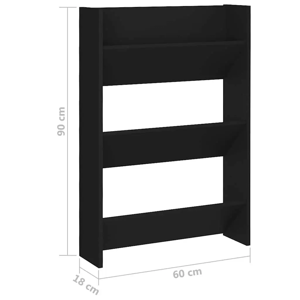 Wall Mounted Shoe Cabinet Storage Organiser 60x18x90cm Black 2 Piece