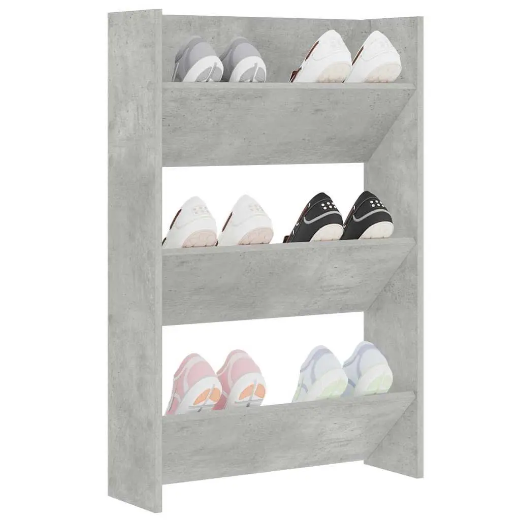 Wall Mounted Shoe Cabinet Storage Organiser Grey 60W x 18D x 90H cm
