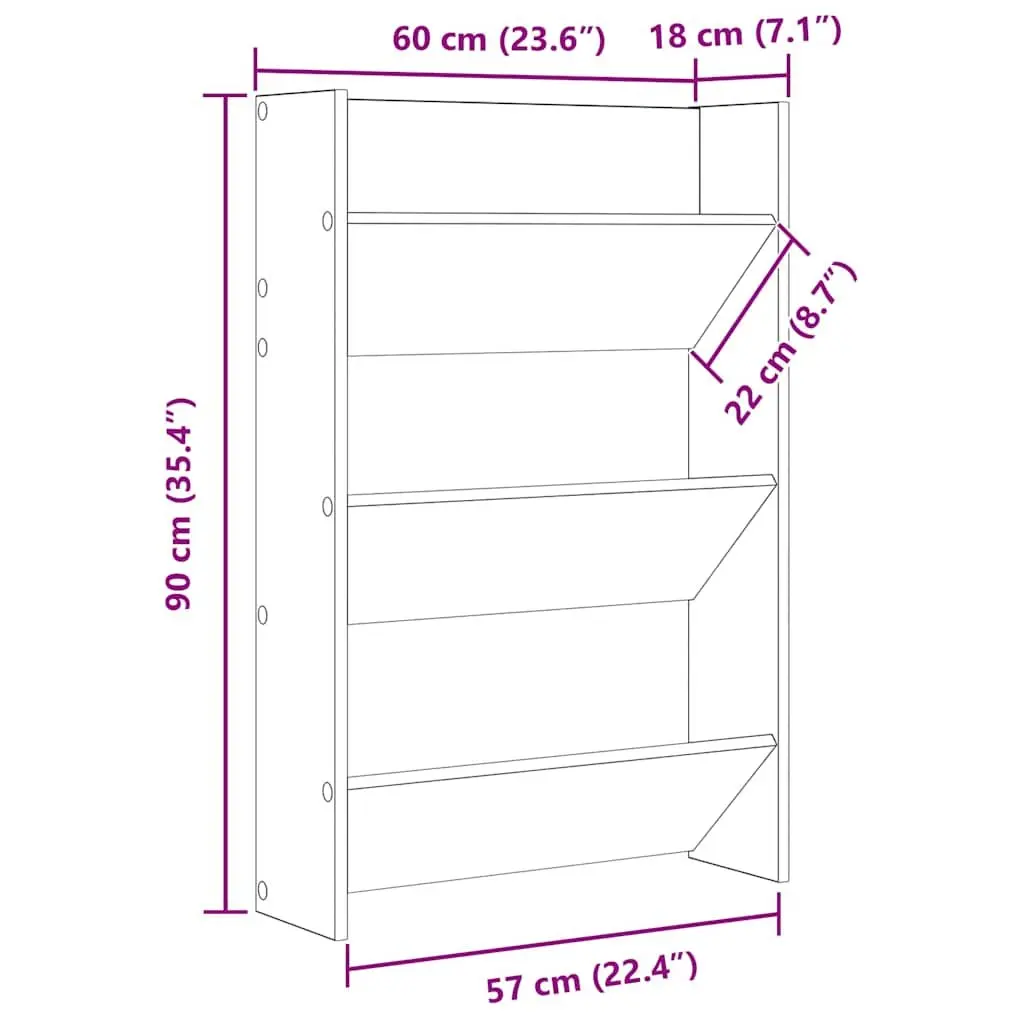 Wall Mounted Shoe Cabinet Storage Organiser Grey 60W x 18D x 90H cm