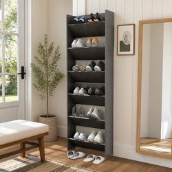 Practical Grey High Gloss Wall-Mounted Shoe Cabinets