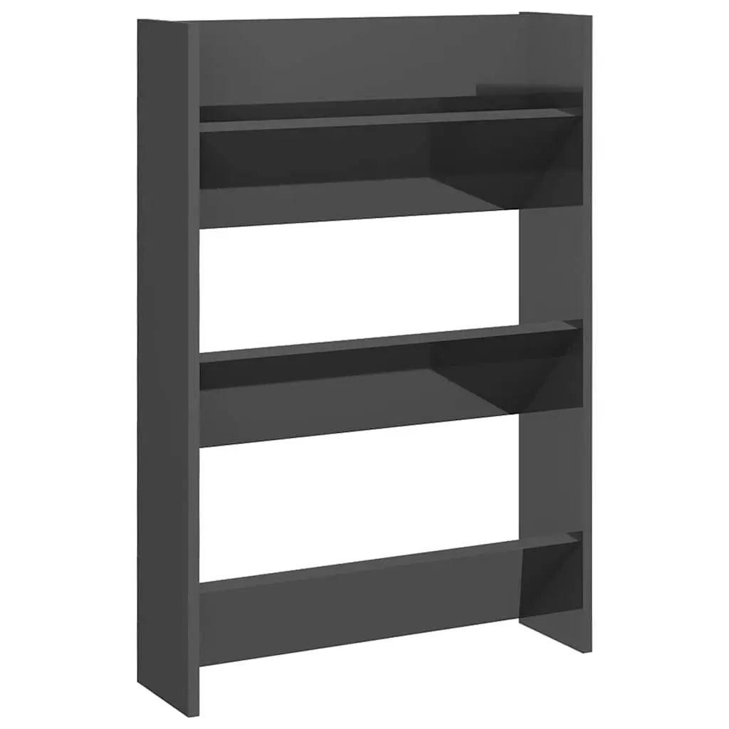 Wall Mounted Shoe Cabinet Storage Organiser 60x18x90cm Grey High Gloss 2 Piece