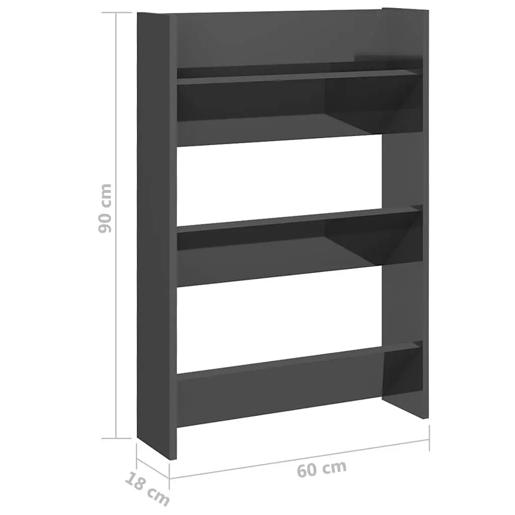 Wall Mounted Shoe Cabinet Storage Organiser 60x18x90cm Grey High Gloss 2 Piece