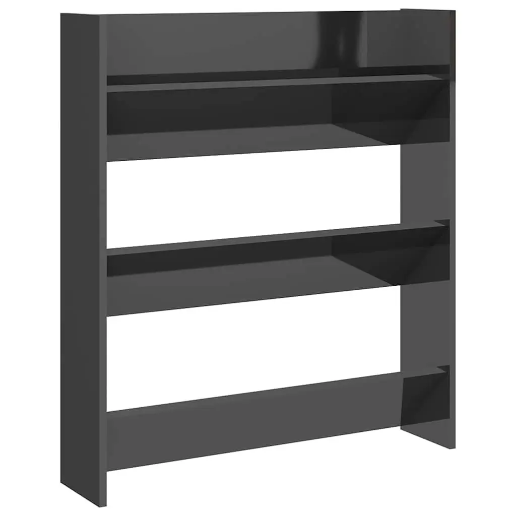 Shoe Cabinet Wall Mounted Grey High Gloss Organiser with 3 Tipping Shelves for Entryway Storage