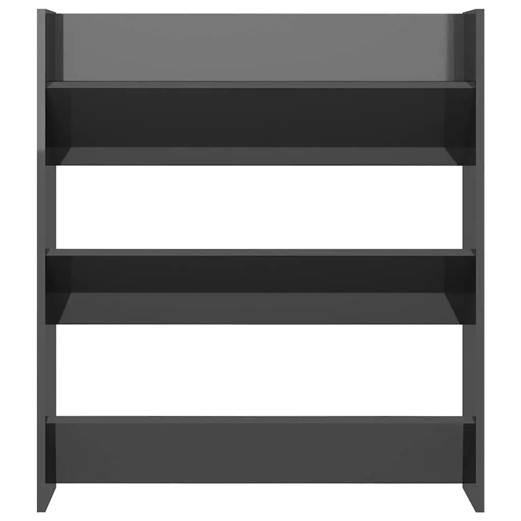 Shoe Cabinet Wall Mounted Grey High Gloss Organiser with 3 Tipping Shelves for Entryway Storage