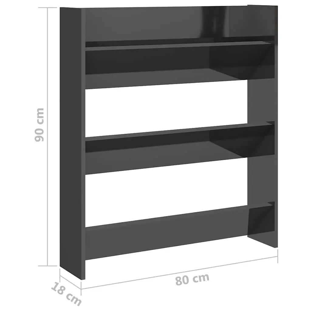 Shoe Cabinet Wall Mounted Grey High Gloss Organiser with 3 Tipping Shelves for Entryway Storage