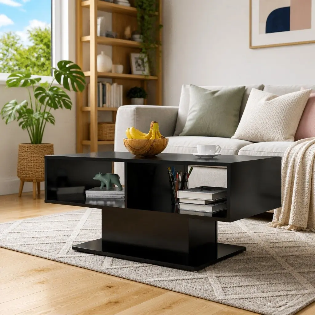 Black Coffee Table with Ample Storage
