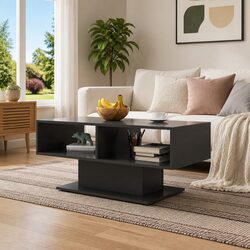 Coffee Table Grey Storage Shelf Living Room Accent Furniture Modern Design