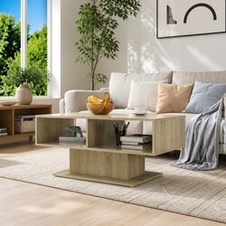 Coffee Table Brown Storage Shelf Living Room Accent Side Table Modern Design