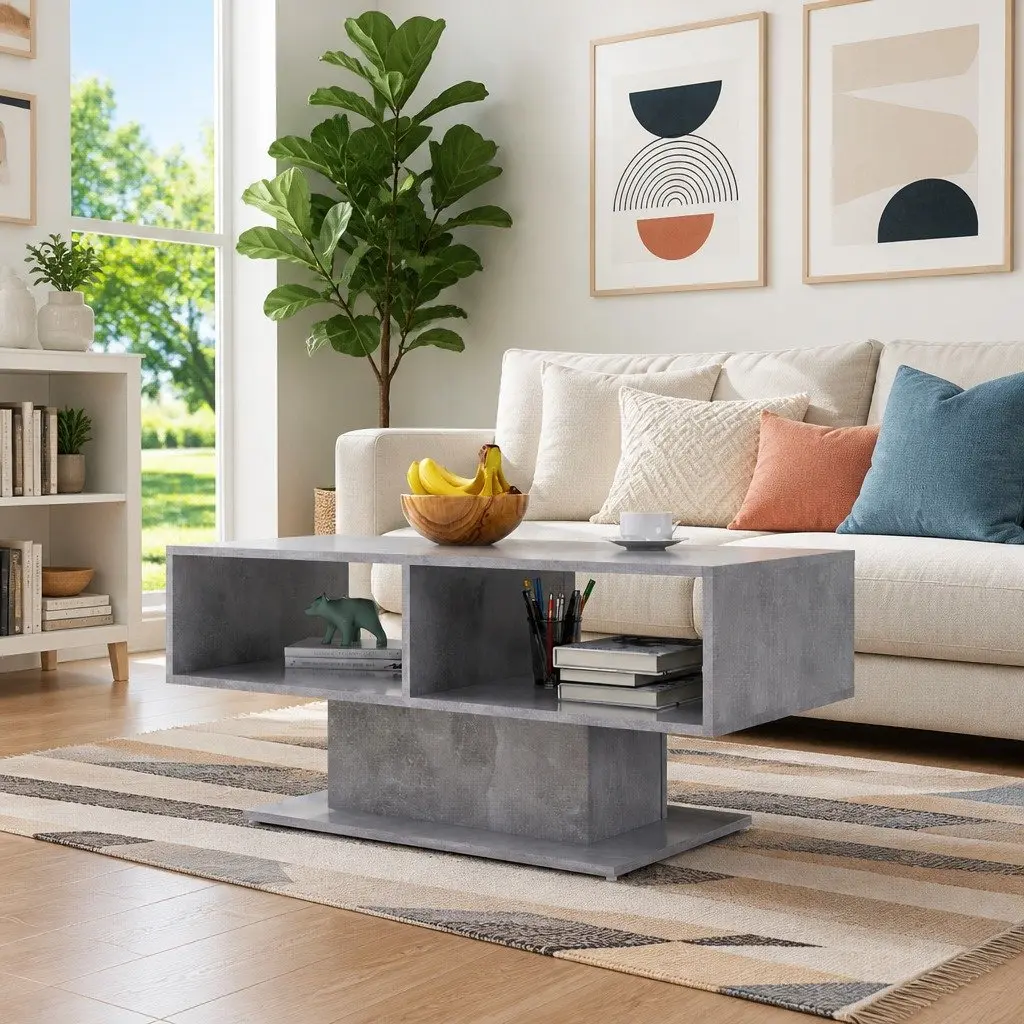 Coffee Table Grey Storage Shelf Modern Living Room Furniture 103.5 x 50 x 44.5 cm Engineered Wood