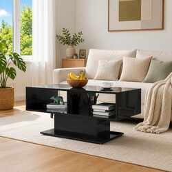 Black High Gloss Coffee Table with Easy Cleaning Surface