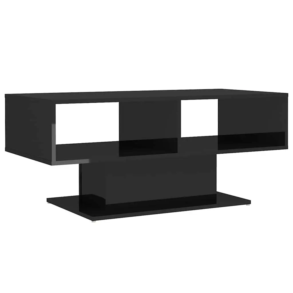 Coffee Table Storage Shelf Living Room 103.5 x 50 x 44.5 cm Black High Gloss