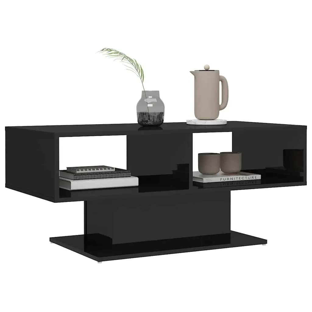 Coffee Table Storage Shelf Living Room 103.5 x 50 x 44.5 cm Black High Gloss