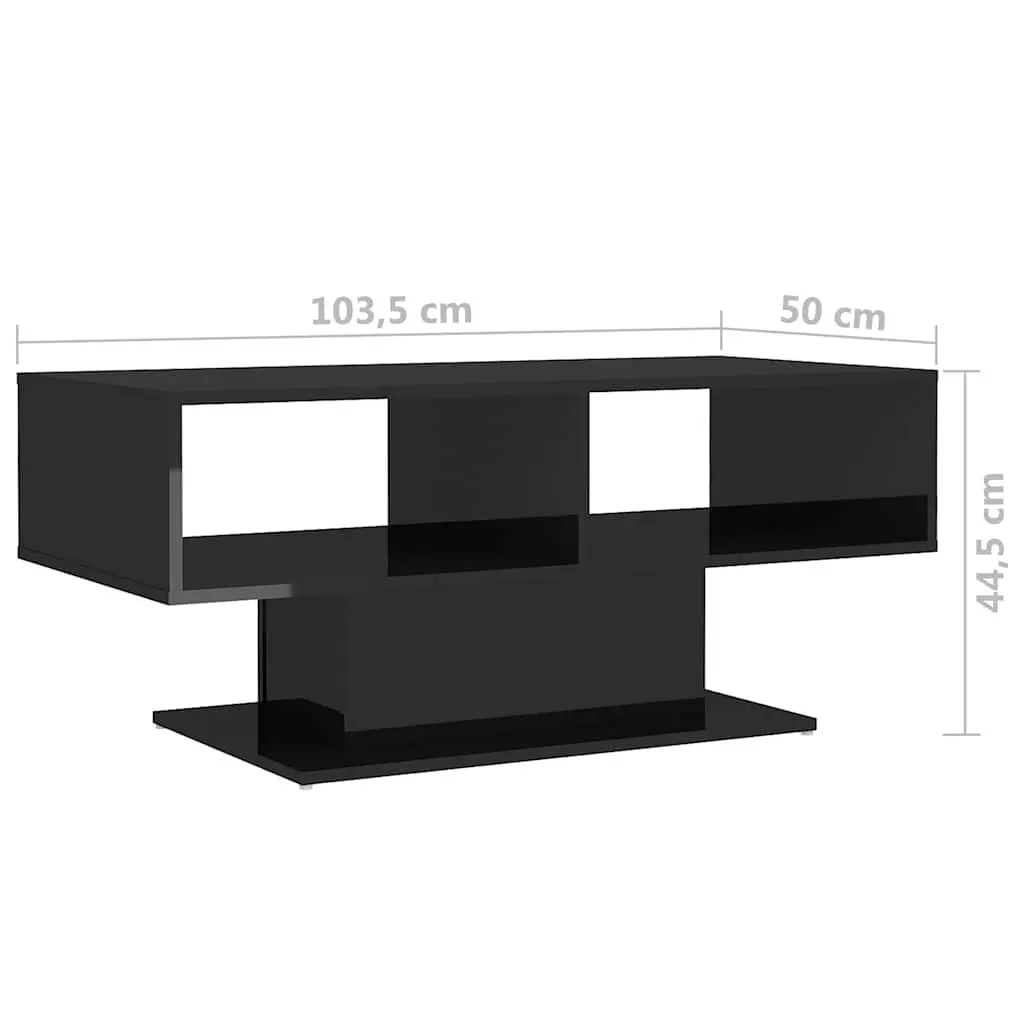 Coffee Table Storage Shelf Living Room 103.5 x 50 x 44.5 cm Black High Gloss