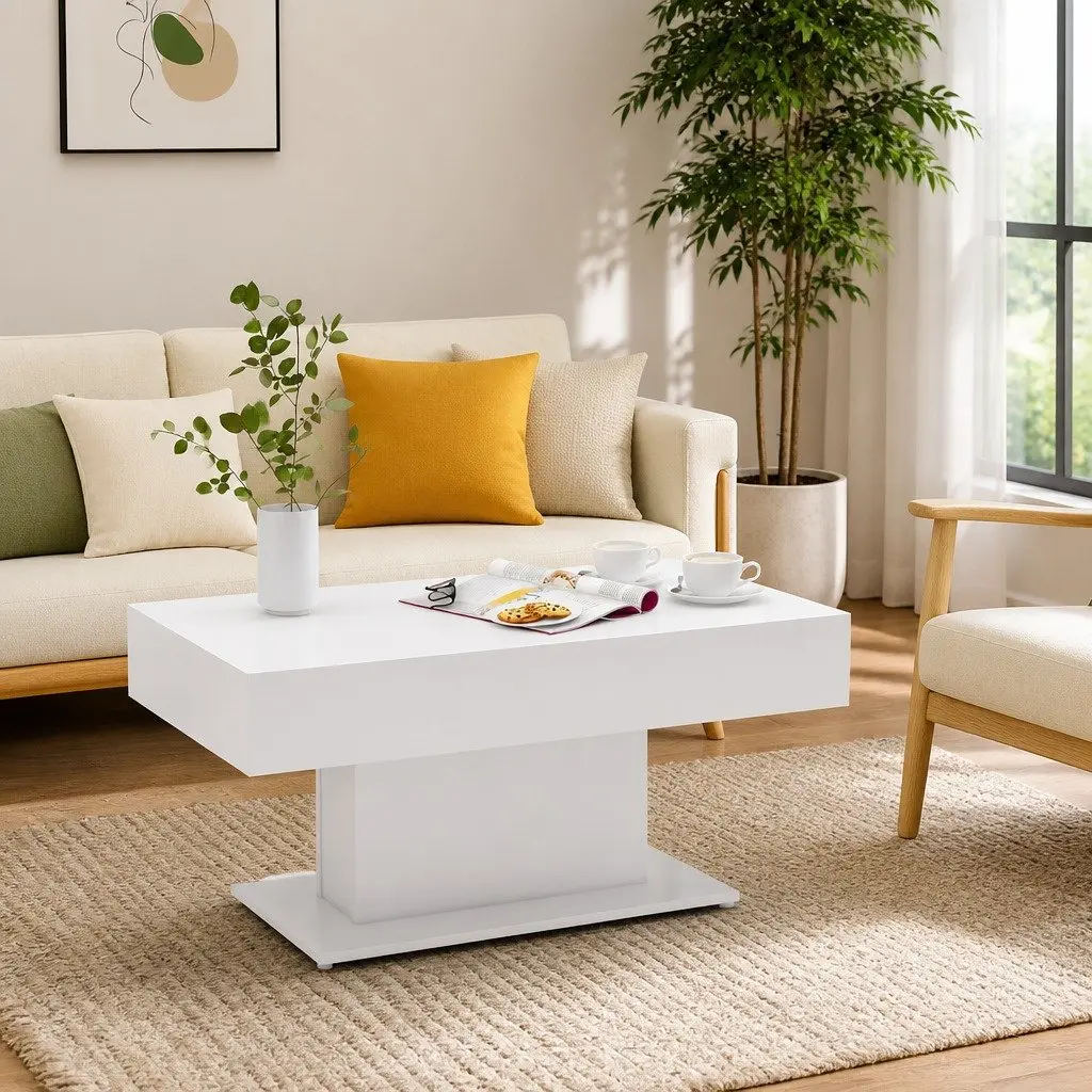 Coffee Table Living Room Accent 96x50x45cm White Engineered Wood