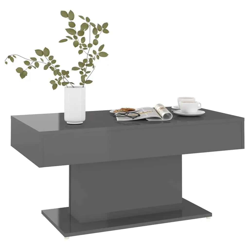 Coffee Table Grey High Gloss 96x50x45 cm Engineered Wood Centre Accent