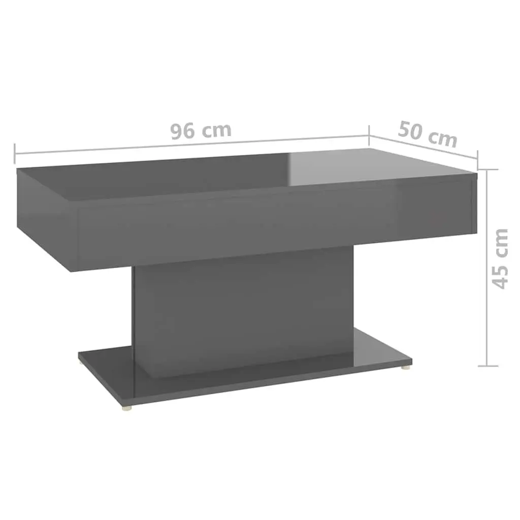 Coffee Table Grey High Gloss 96x50x45 cm Engineered Wood Centre Accent