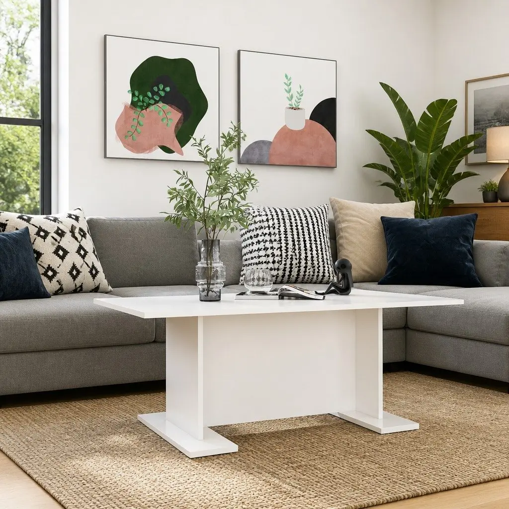 Modern White Coffee Table for Living Room Lounge Sofa Side Accent Furniture