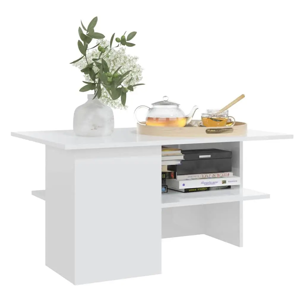 Coffee Table Storage Shelf High Gloss White 90L x 60W x 46.5H cm