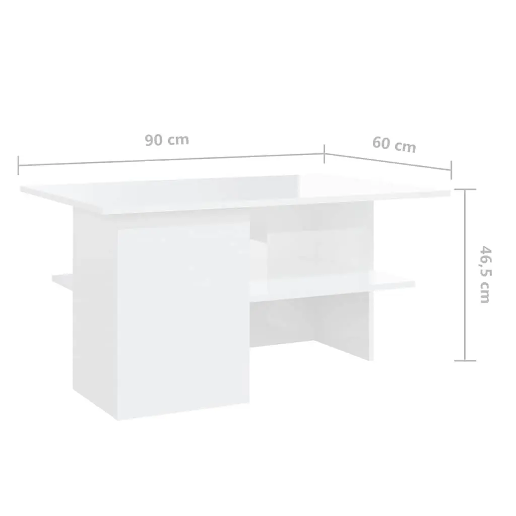 Coffee Table Storage Shelf High Gloss White 90L x 60W x 46.5H cm