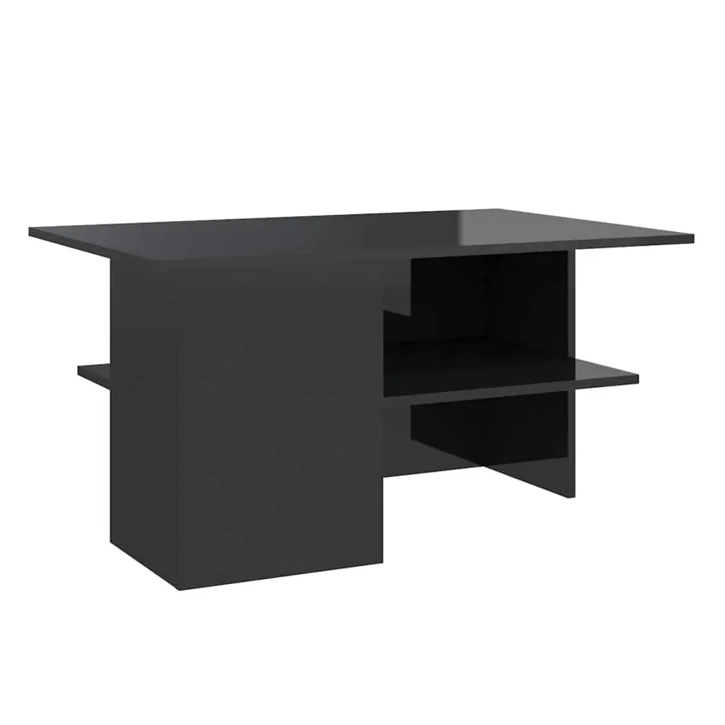 Coffee Table High Gloss Black Engineered Wood Storage Shelf Living Room Accent
