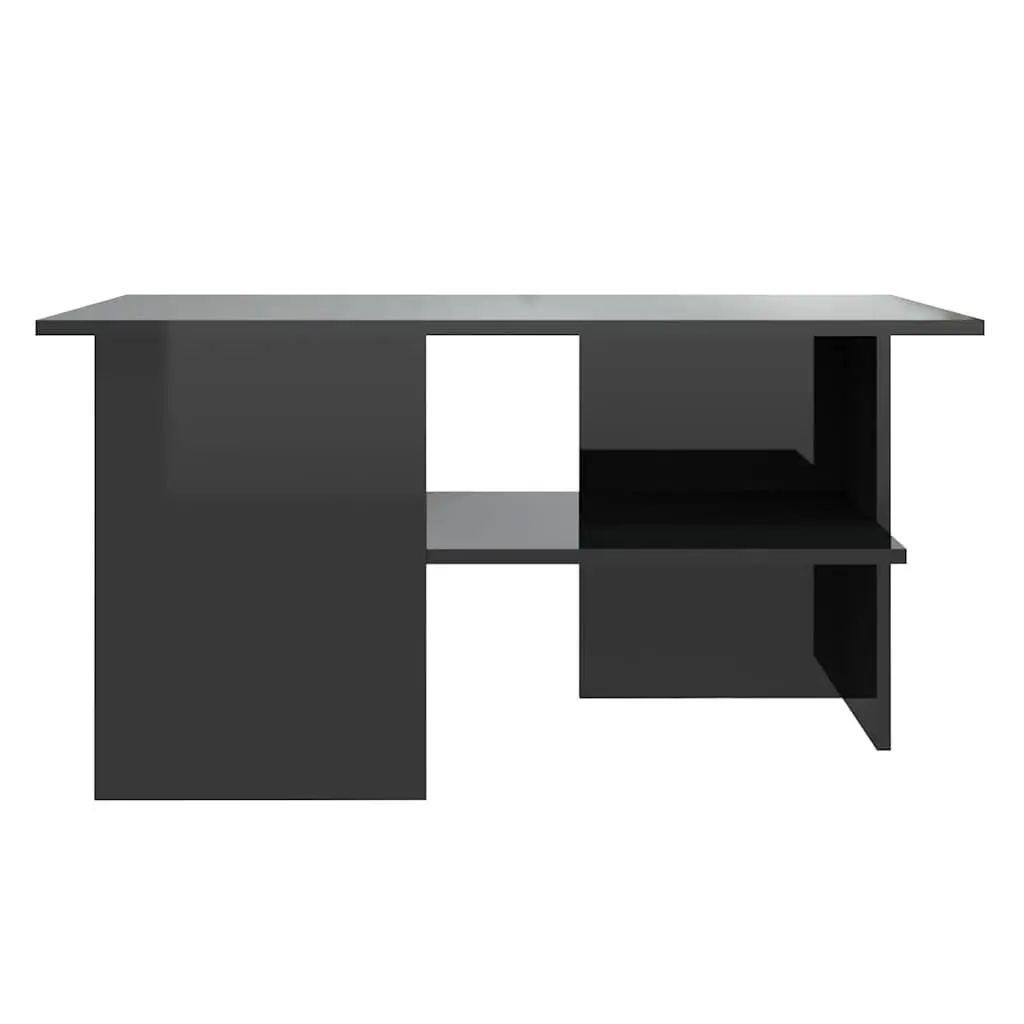 Coffee Table High Gloss Black Engineered Wood Storage Shelf Living Room Accent