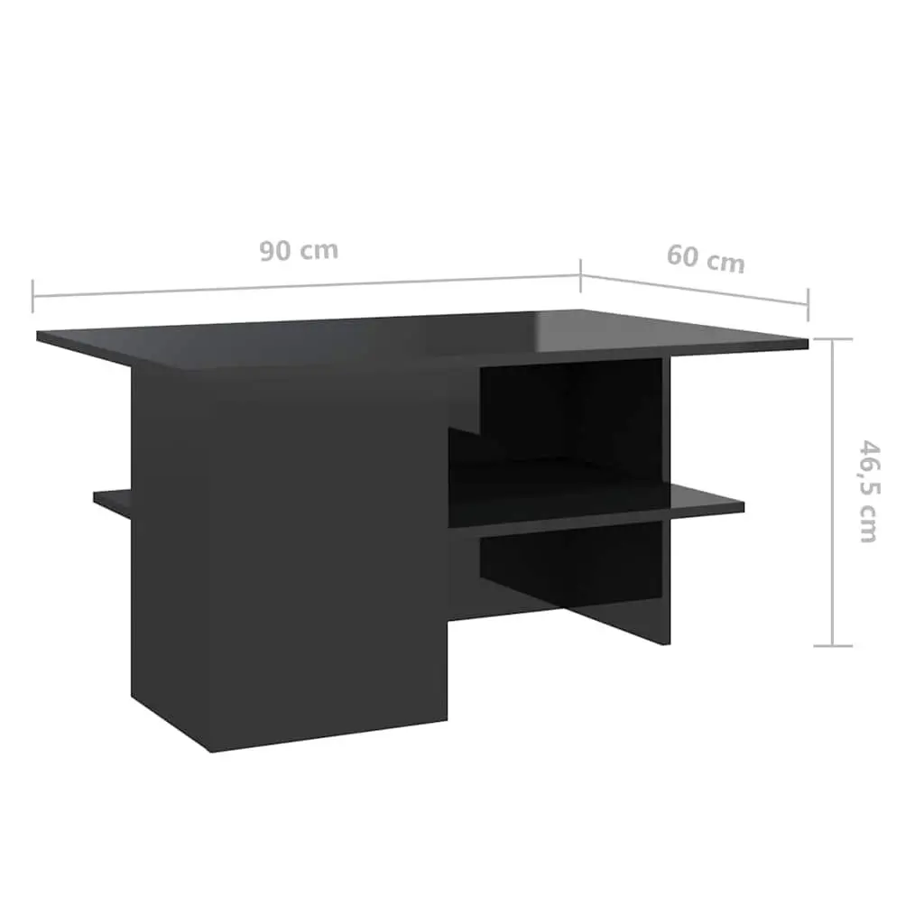 Coffee Table High Gloss Black Engineered Wood Storage Shelf Living Room Accent