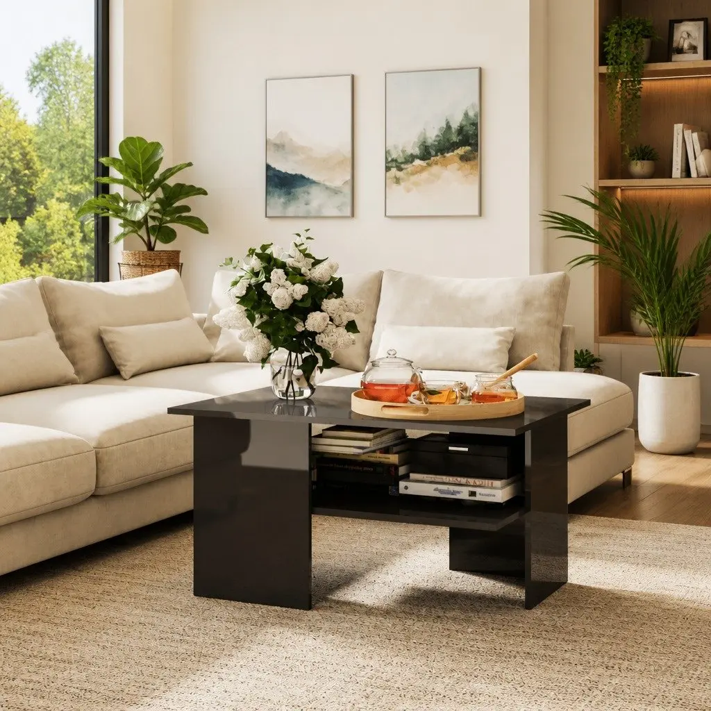 Coffee Table Modern Living Room Storage Shelf 90 x 60 x 46.5 cm Grey