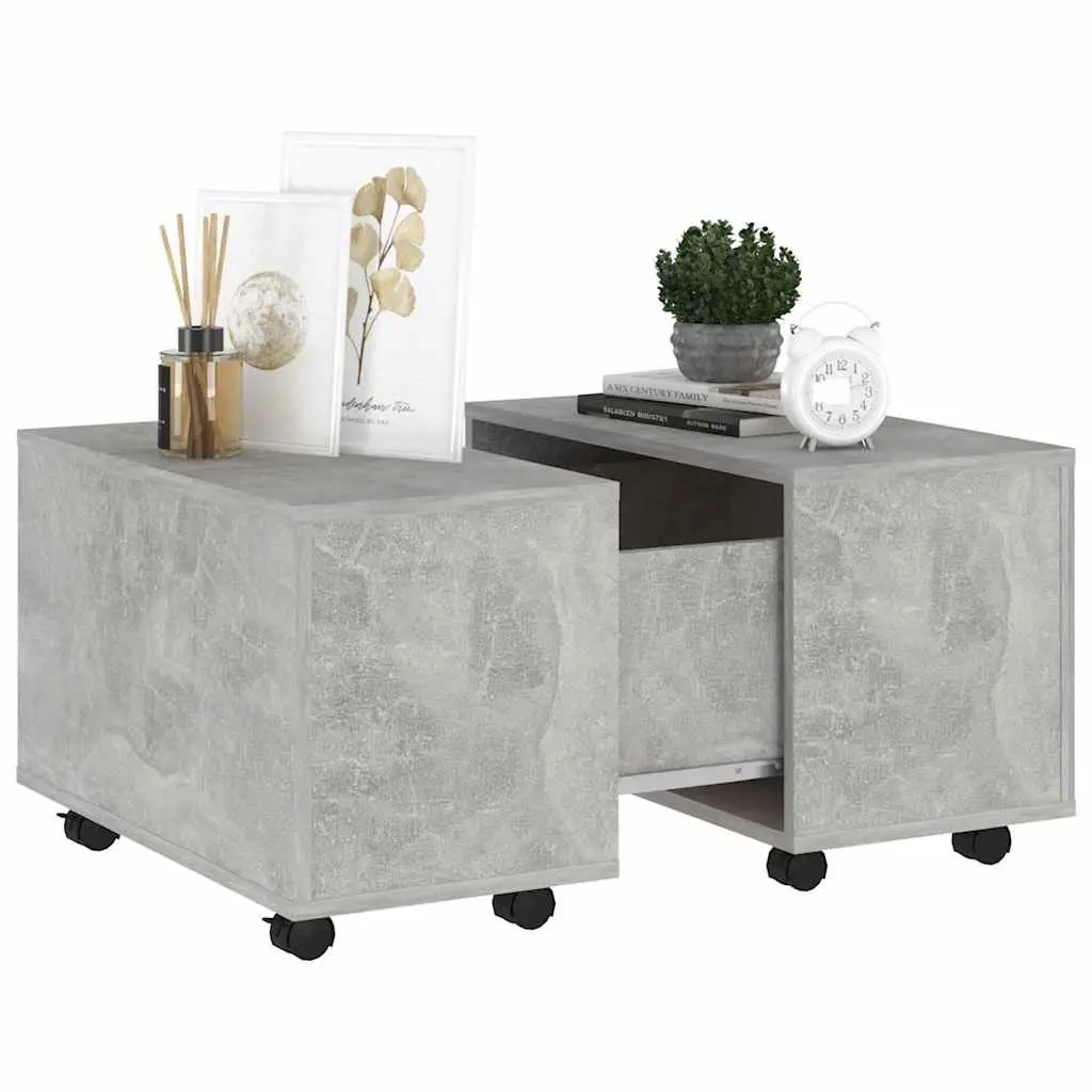 Grey Coffee Table Extendable Engineered Wood Accent Table with Wheels 60x60x38cm