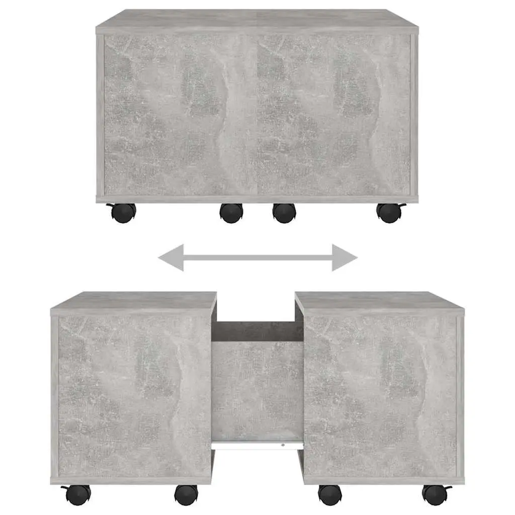 Grey Coffee Table Extendable Engineered Wood Accent Table with Wheels 60x60x38cm
