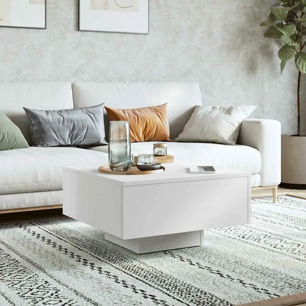 White Coffee Table 60x60x31.5 cm Engineered Wood Centre Living Room Accent