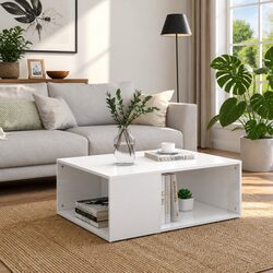 Practical White Coffee Table with Shelving Options