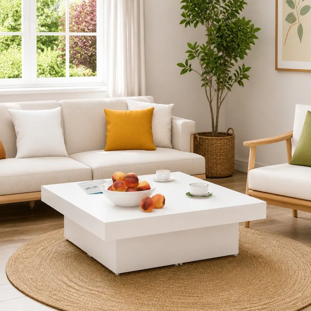 Coffee Table White 90x90x28cm Living Room Accent Centre Table Furniture