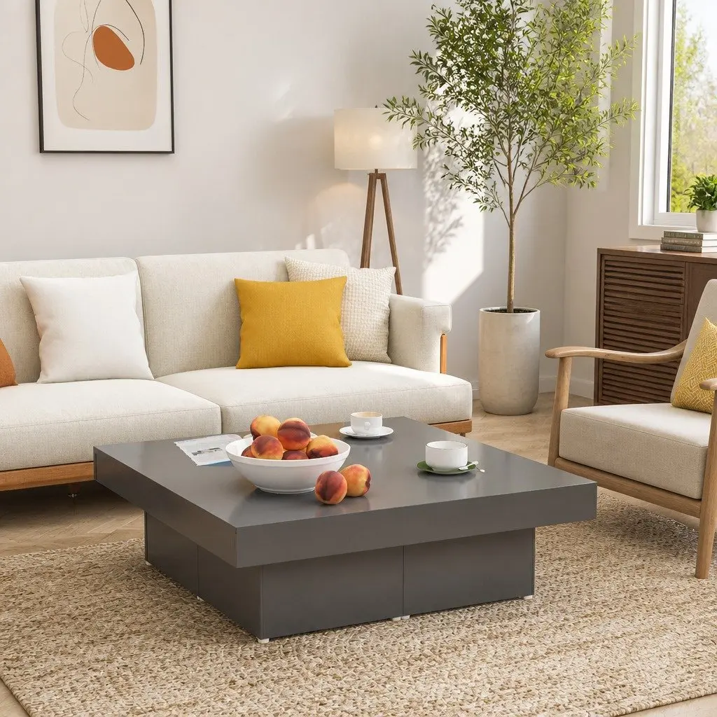Grey Coffee Table 90x90x28cm Engineered Wood