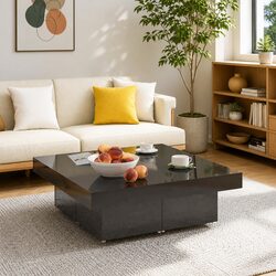 High Gloss Grey Coffee Table Modern Living Room Centre Table 90x90x28cm