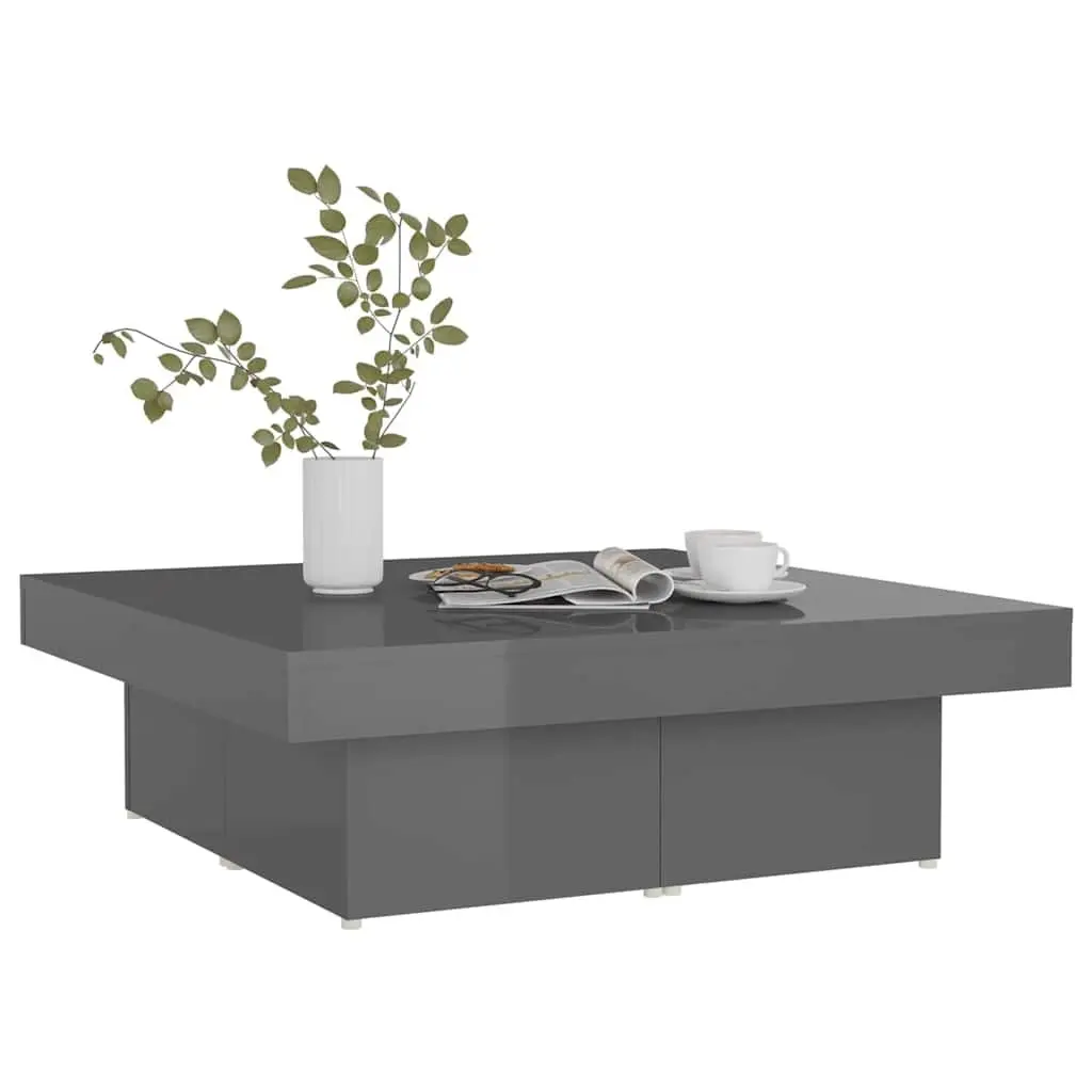 High Gloss Grey Coffee Table Modern Living Room Centre Table 90x90x28cm