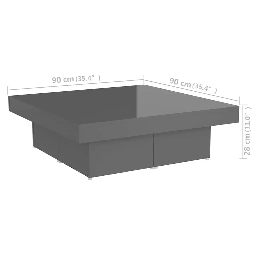 High Gloss Grey Coffee Table Modern Living Room Centre Table 90x90x28cm