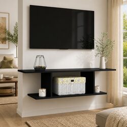 Wall Mounted TV Cabinet High Gloss Black Open Shelf Storage Living Room Unit