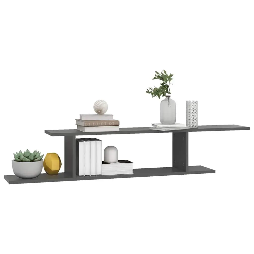 Wall-Mounted TV Shelf Grey Modern Floating Storage Asymmetrical Design Home