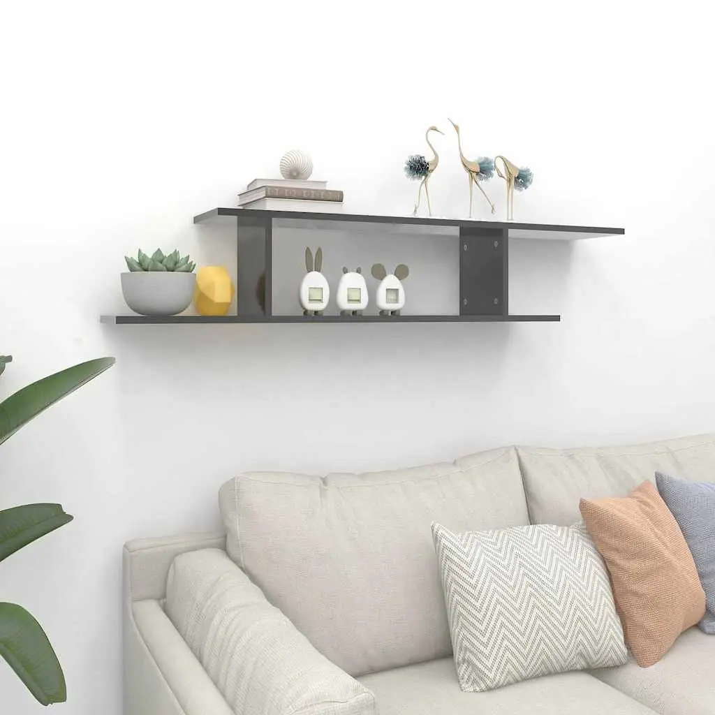 Wall-Mounted TV Shelf High Gloss Grey Floating Display Stand Living Room 125 x 18 x 23 cm