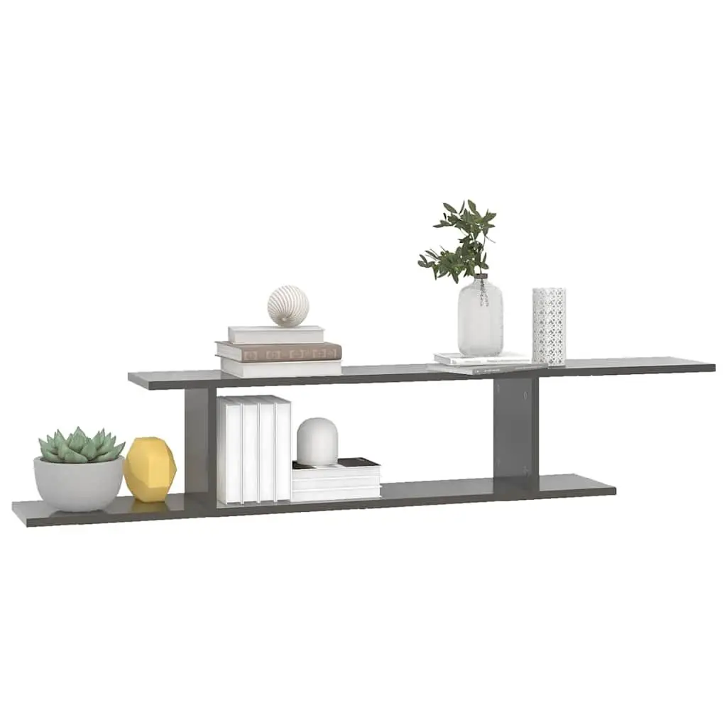 Wall-Mounted TV Shelf High Gloss Grey Floating Display Stand Living Room 125 x 18 x 23 cm
