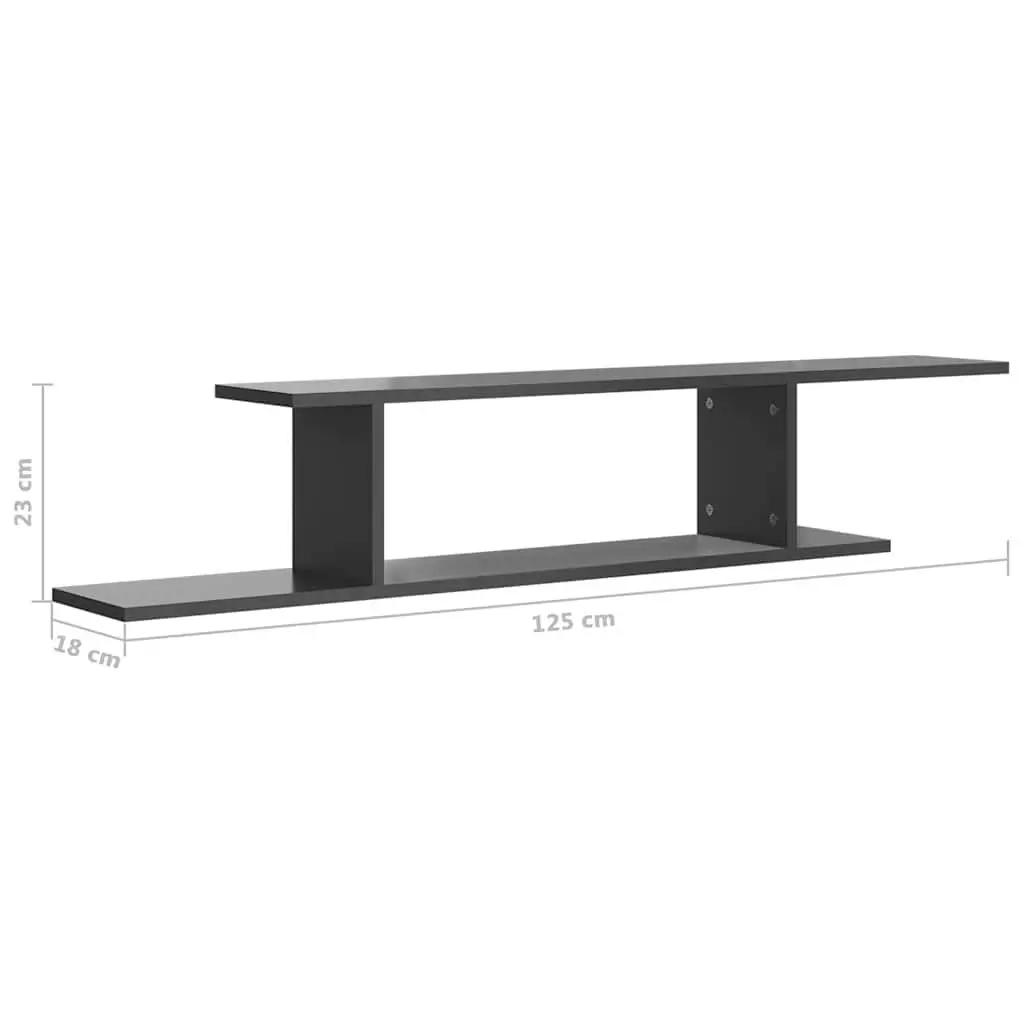 Wall-Mounted TV Shelf High Gloss Grey Floating Display Stand Living Room 125 x 18 x 23 cm