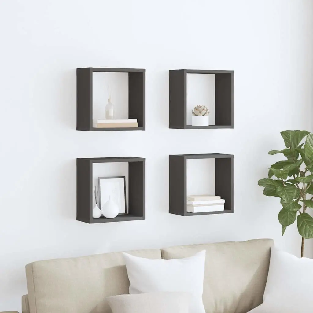 Wall Cube Shelves Set 4 Piece Floating Storage Display Organiser 30x15x30cm Grey