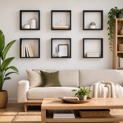 Wall Cube Shelves Set 6 pcs Floating Storage Display Organizer Grey
