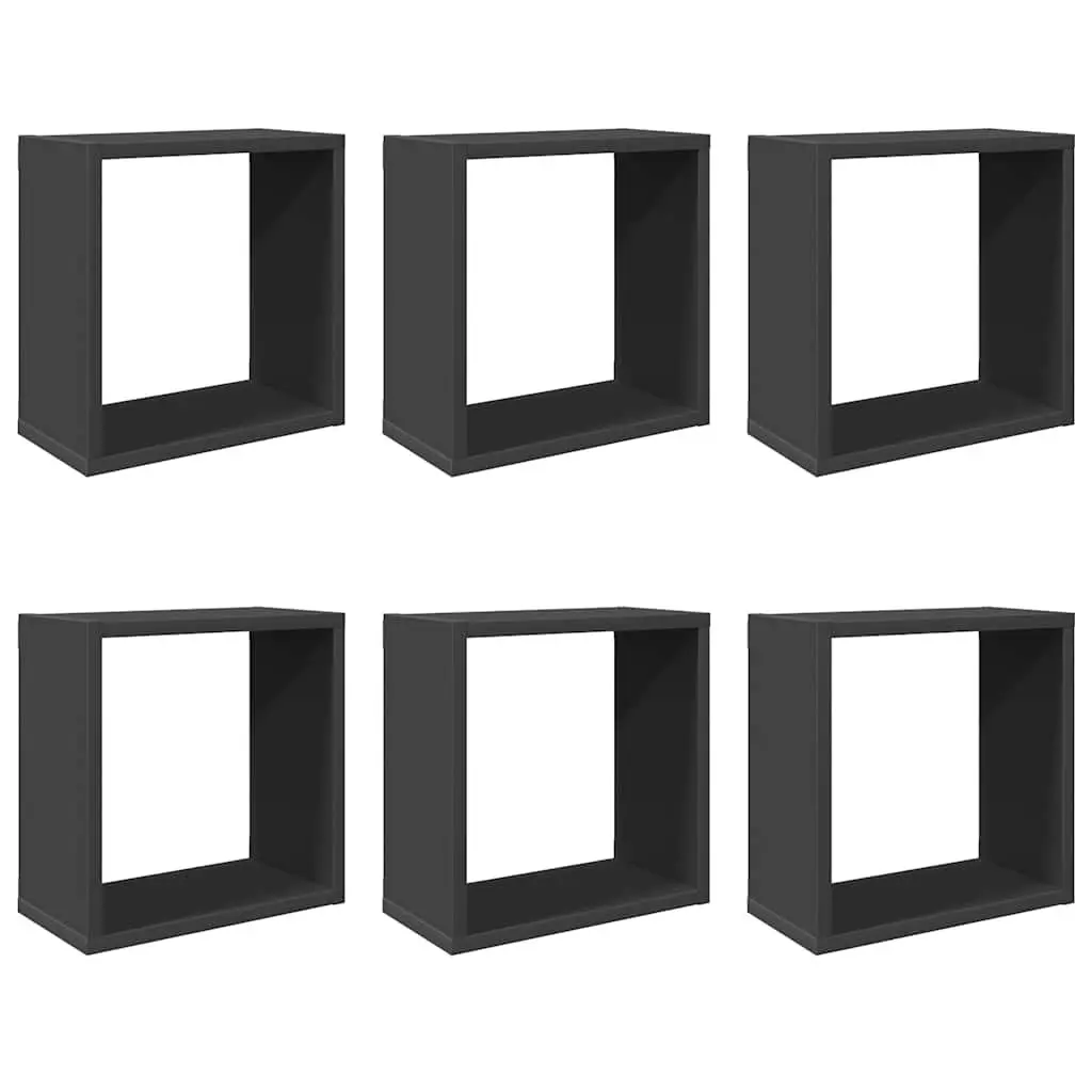 Wall Cube Shelves Set 6 Piece Floating Storage Display Organizer Grey