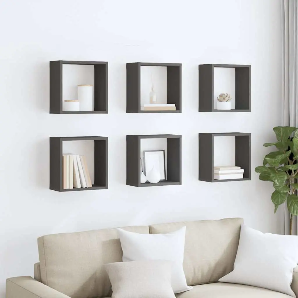 Wall Cube Shelves Set 6 Piece Floating Storage Display Organizer Grey