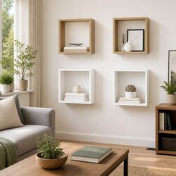 Wall Cube Shelves Set 4 pcs White Sonoma Oak Floating Storage Display Organizer
