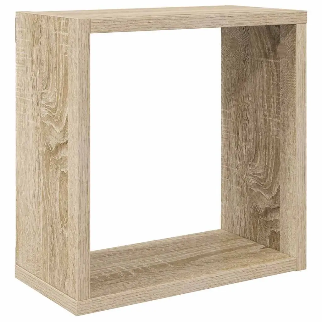 Floating Cube Shelves Set 4 Pieces Storage Display Organizer White with Sonoma Oak Accents