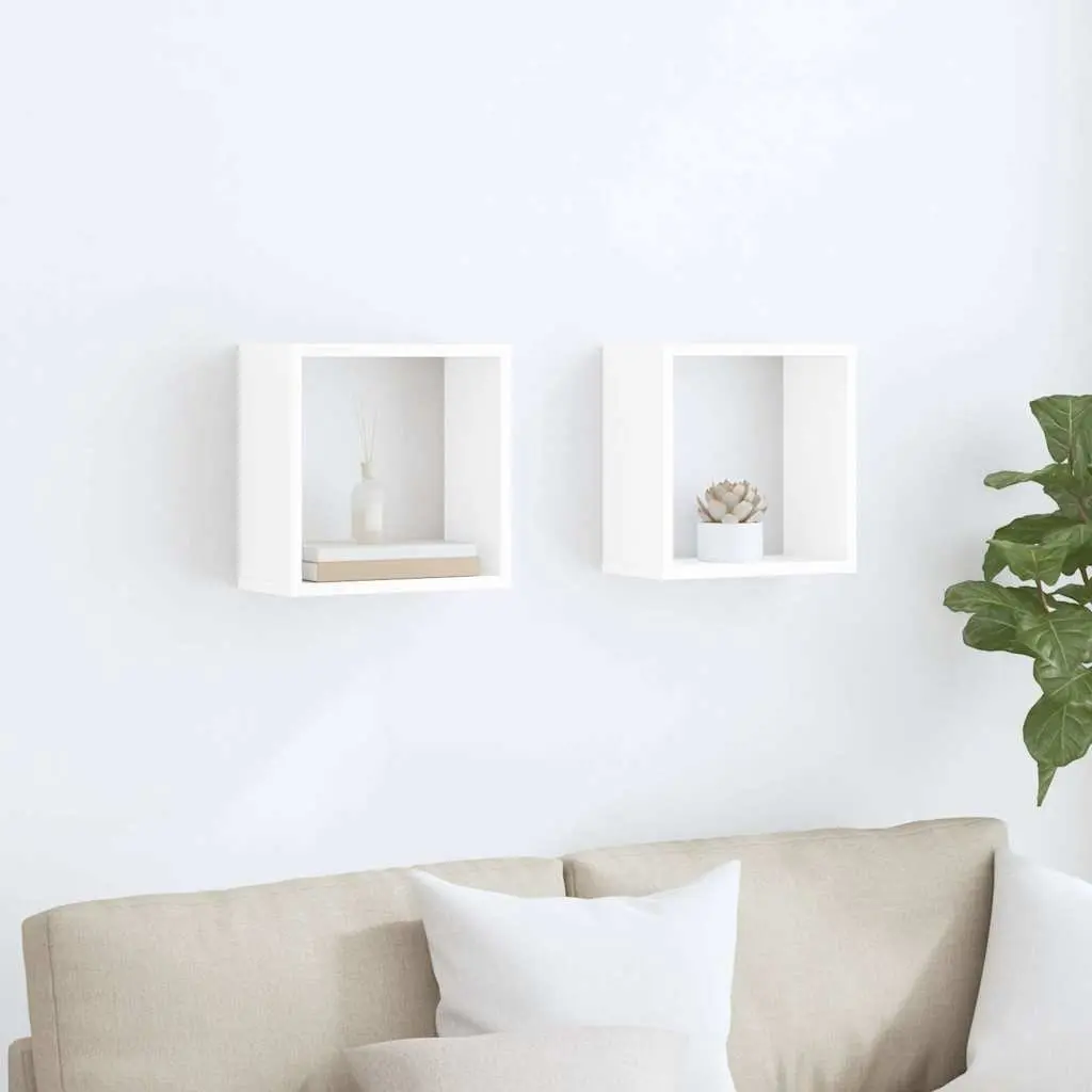 Floating Wall Shelves Storage Display White 30x15x30cm Set of 2