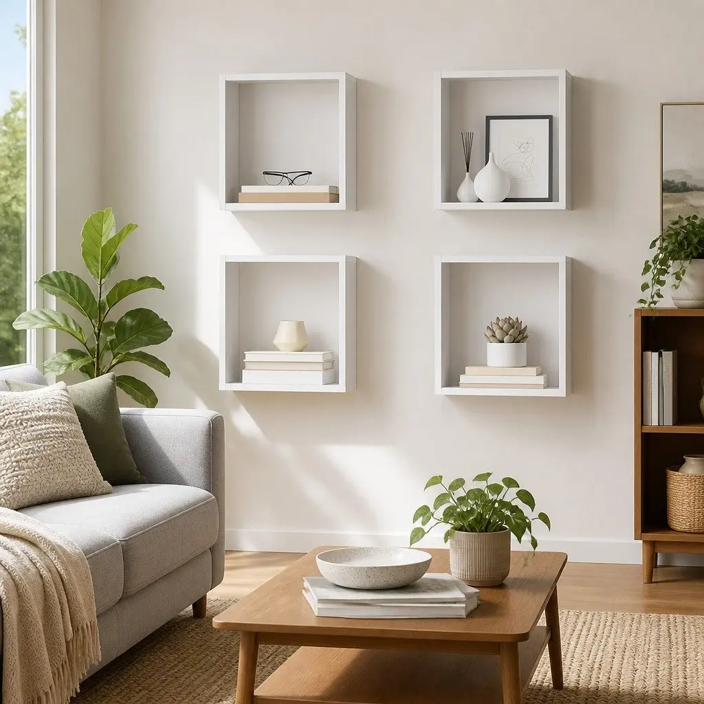 4-Piece Floating Shelf Set in Glossy White